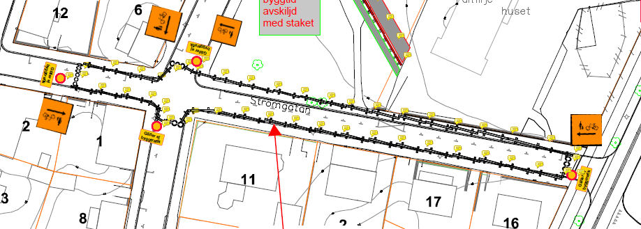 Kartbild över avstängningar på Strömgatan